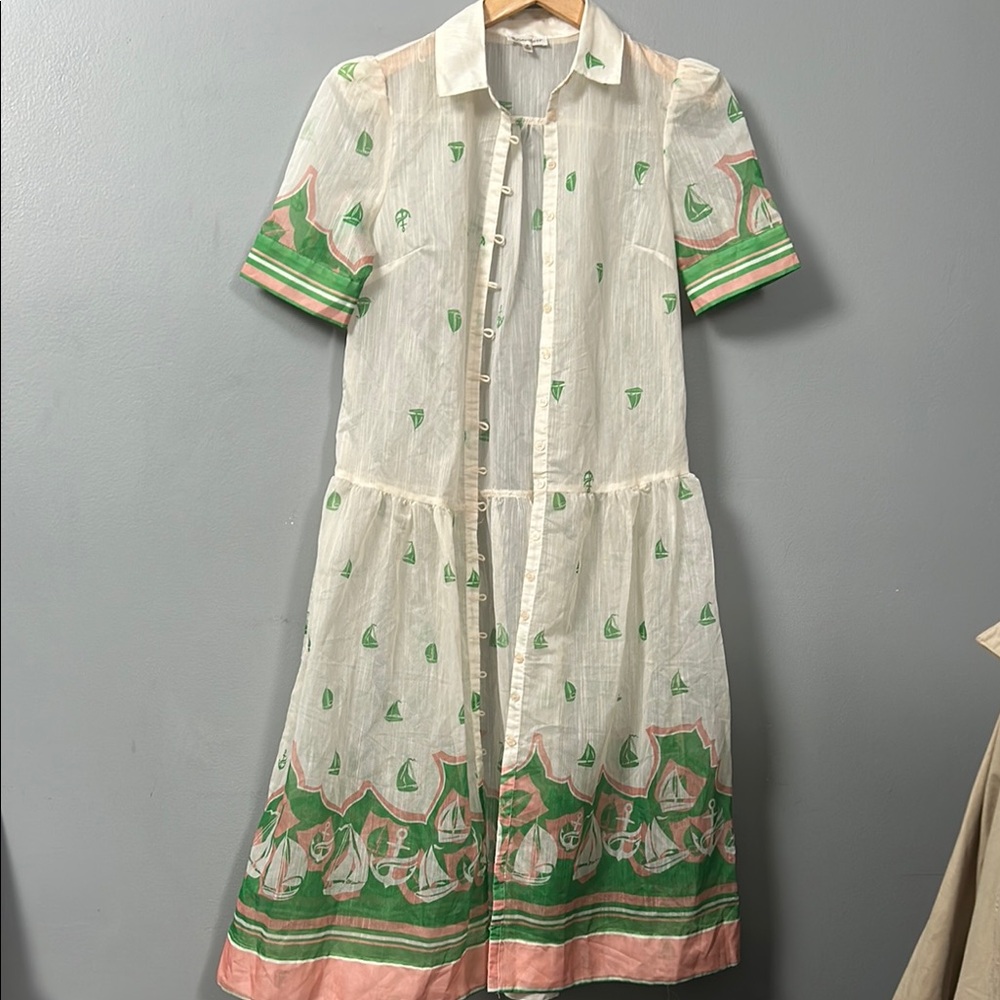 RoseVelvet High Tide Dress Sheer Elegant White and Green Dress size M